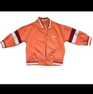 Reebok Kids Varsity Jacket Orange Purple Stripes Bomber Bold Playful Sz 4 Unisex